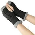 thumbnail image 3 of Women Cable Knit Gloves Fleece Lined Fingerless Gloves with Thumbhole Warm Arm Sleeves Winter Mittens Dark Gray Free, 3 of 4