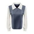 thumbnail image 4 of QHFBli Womens Collar Long Sleeve Shirt Ribbed Knit 2 in 1 Blouse Crop Top Sweater Shirt Top, 4 of 4