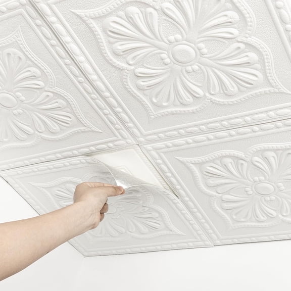 Abyssaly 13.7" x 13.7" Ceiling Tiles, 16 Pcs, Covering Area 20.85 sq. ft., Gelated Ceiling Tile Foam, Ceiling Tile Peeling & Pasting, Easy to Install on Ceiling & Wall, Pure White