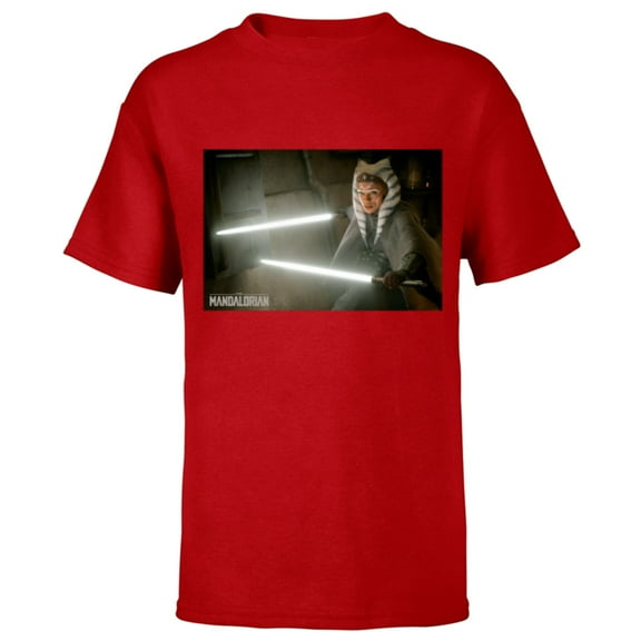 Star Wars The Mandalorian Ahsoka Tano Lightsaber Battle - Short Sleeve T-Shirt for Kids - Customized-Red