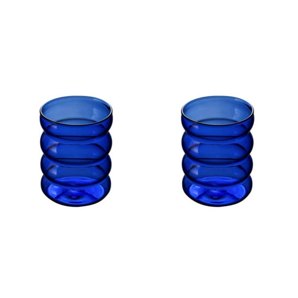 Matsuzay Vaso de agua de vidrio lindo reemplazo boca ancha redonda hogar Oficina dormitorio café leche jugo Azul 2Conjunto