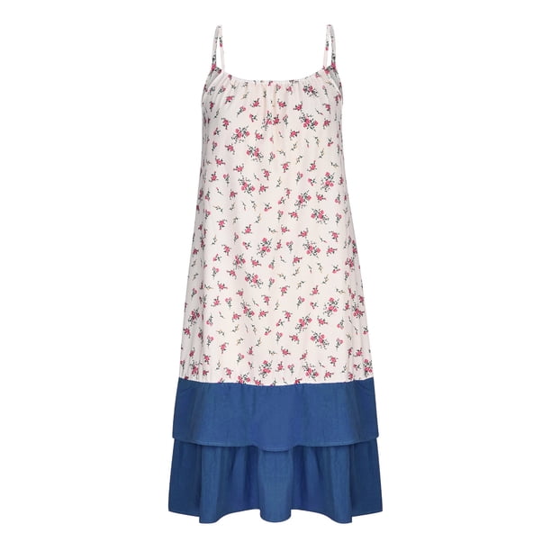 Puntoco Vestidos Mujer Verano Mujer Verano Estampado Floral Vestido Largo Sin Mangas Correa Cuello Redondo Plisado Vestido Suelto