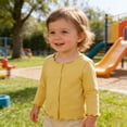 thumbnail image 2 of Ticikt Girls' Long Sleeve Knitted Bolero Cardigan Kids Button Closure Shrug Sweaters Cropped Jacket Cover Up Tops,Color:Yellow,Size:2-3 Years, 2 of 8