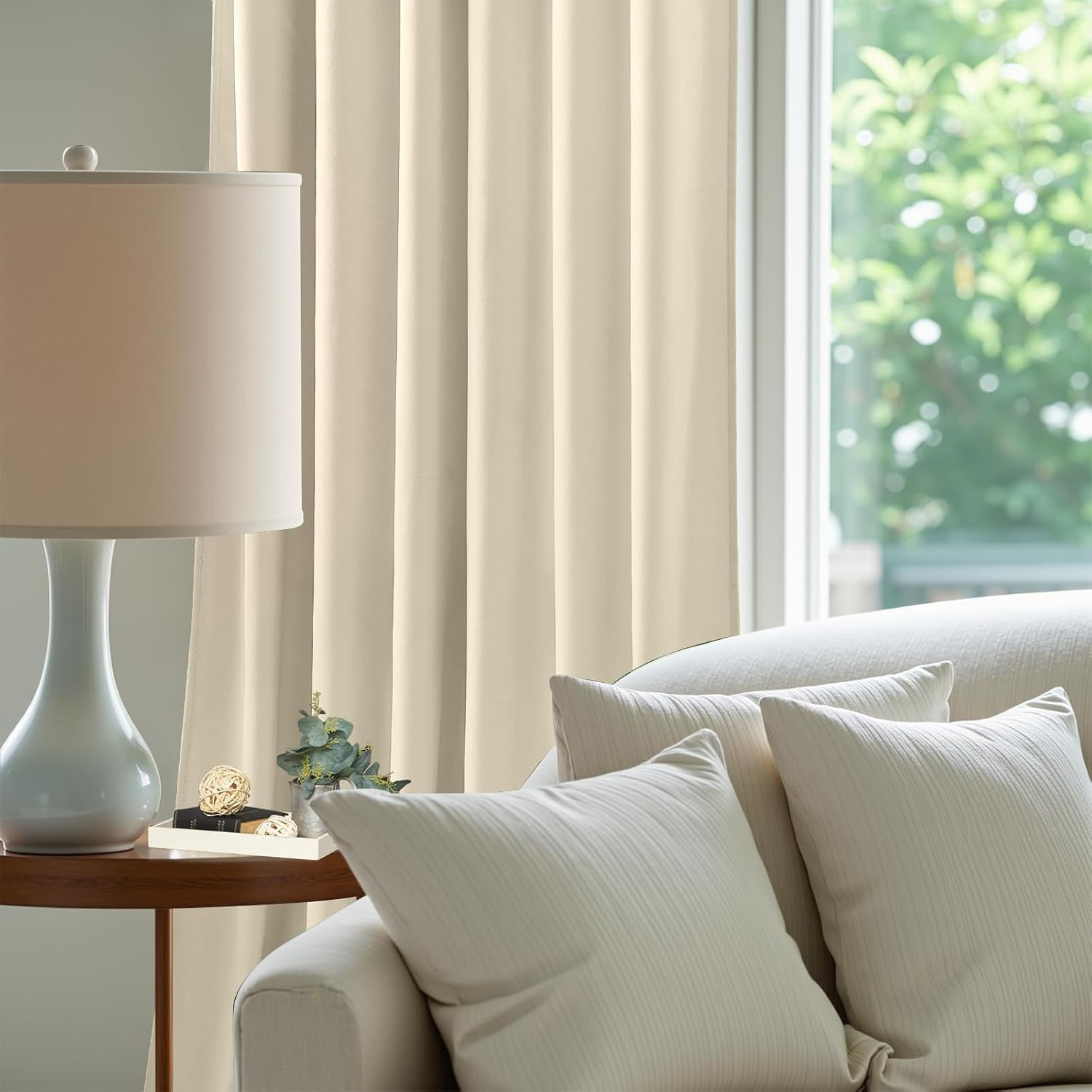 Galenzoov 52*96 inch 2 Panels Velvet Curtains for Home, Room Darkening Heat Blocking Blackout Window Curtains Back Tab Rod Pocket Drapes for Bedroom,Living room,Office,Ivory