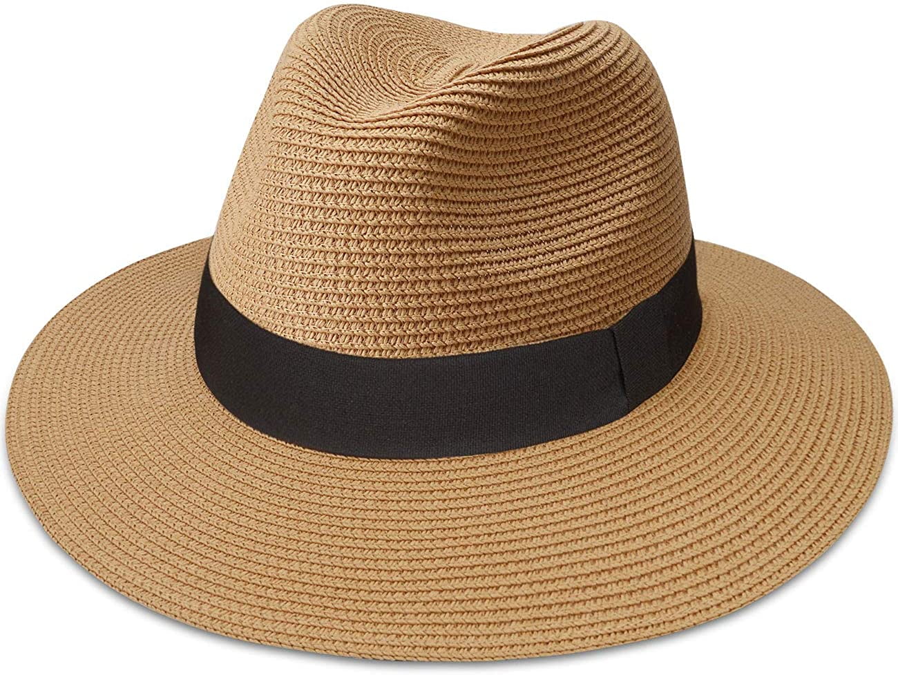 Lanzom Women Men Wide Brim Beach Sun Straw Hat UPF50 Travel Foldable Brim Summer Straw Cowboy Hat 