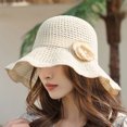 thumbnail image 5 of Sombrero de pescador con borde ondulado para mujer, gorro de pescador con borde ondulado de 56-58cm de circunferencia, gorro de sol hueco de punto con flores, gorro de lavabo plegable y transpirable, 5 of 5