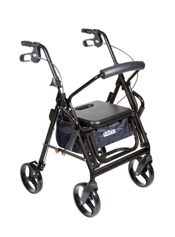 Drive Medical Duet Dual Function Transport Wheelchair Rollator Rolling Walker, Black