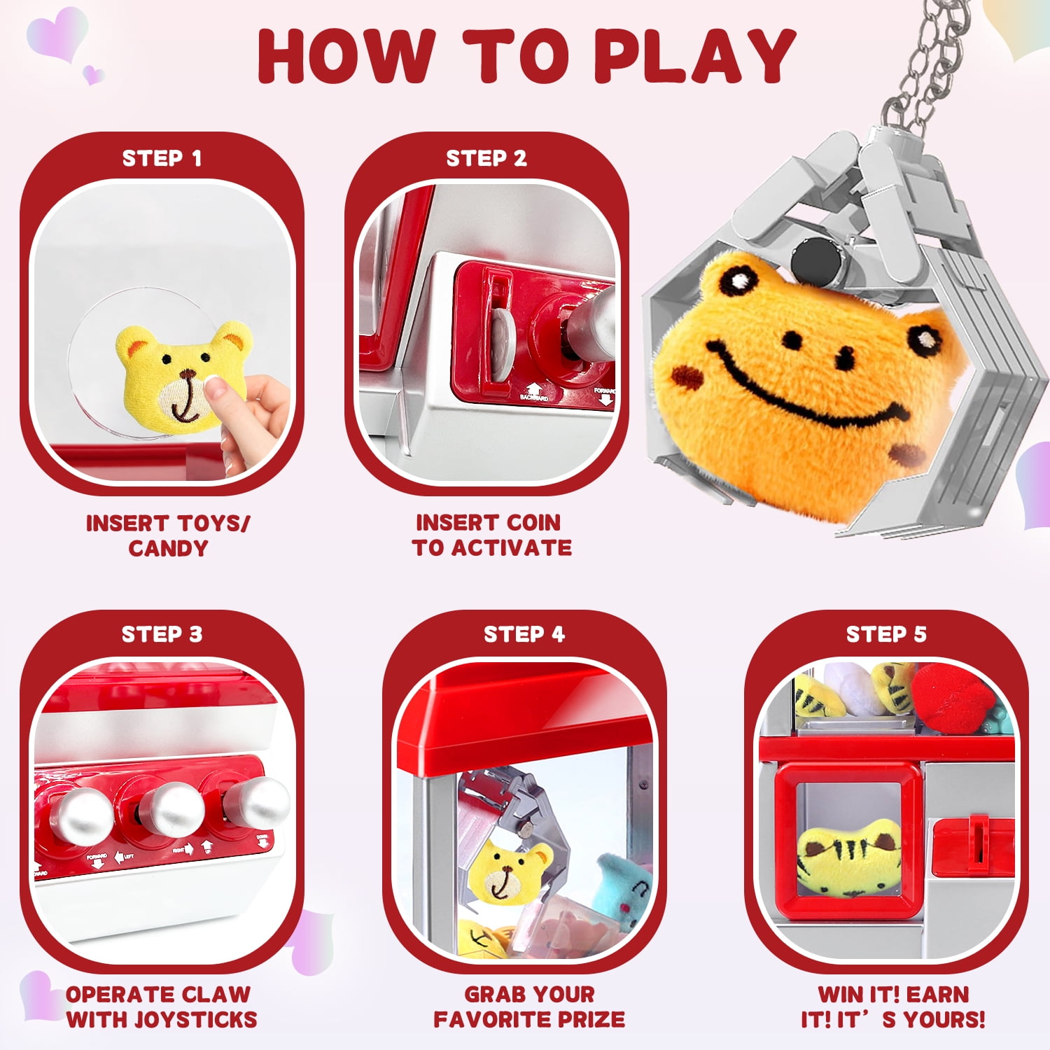 Claw Machine Arcade Toy, Mini Candy Dispenser Vending Game for Kids, Funny Claw Machine Toy Gifts for Kids Ages 3+