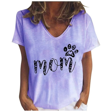 

Proclub Shirts Women s Casual Fashion Loose V-neck Mom Printed Short-sleeved Tops Proclub Shirts Purple S