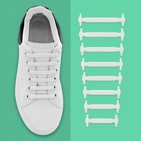 64 pieces = 4 pairs of White high elastic silicone lace-free shoelaces for sports shoes elastic shoelaces suitable for casual shoes, sports shoes, leather shoes, all kinds of shoes