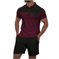 thumbnail image 1 of Pantalones Cortos para Hombre Conjunto de Trajes de 2 Piezas, Moda Mock Bolsillo Botón de Color Sólido Solapa Tops Cortos de Cintura Elástica, 1 of 9