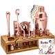 thumbnail image 1 of Kit de coctelera de cobre Mixology Bartender Set de Barillio: juego de mezclador de bebidas de oro rosa con herramientas de barra Muddler Cuchara mezcladora Colador Elegante soporte de bambú y folleto, 1 of 7