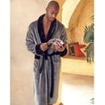 thumbnail image 5 of Lotus Linen Shawl Plush Robe for Men - Long Soft Fleece Bathrobe, Gray Black L/XL, 5 of 6