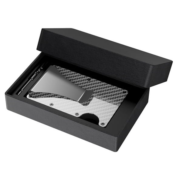 AISEELY Sleek Carbon Fiber RFID Blocking Wallet with Pop-Up Card Holder - Silver, Compact Metal Card Case for Men, Ideal Gift for Everyday Use and Travel