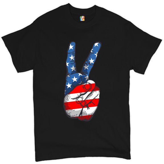 Tee Hunt Patriotic Victory Sign T-shirt American Flag USA Independence Day Men's Tee