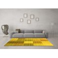 thumbnail image 3 of Ahgly Company Machine Washable Indoor Round Checkered Yellow Modern Area Rugs, 4' Round, 3 of 4