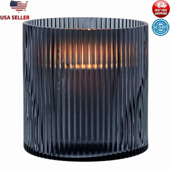 ZYLER- 5" Candle Hurricane Decorative Smoke Thick Durable Glass Ribbed Pillar Medium Us