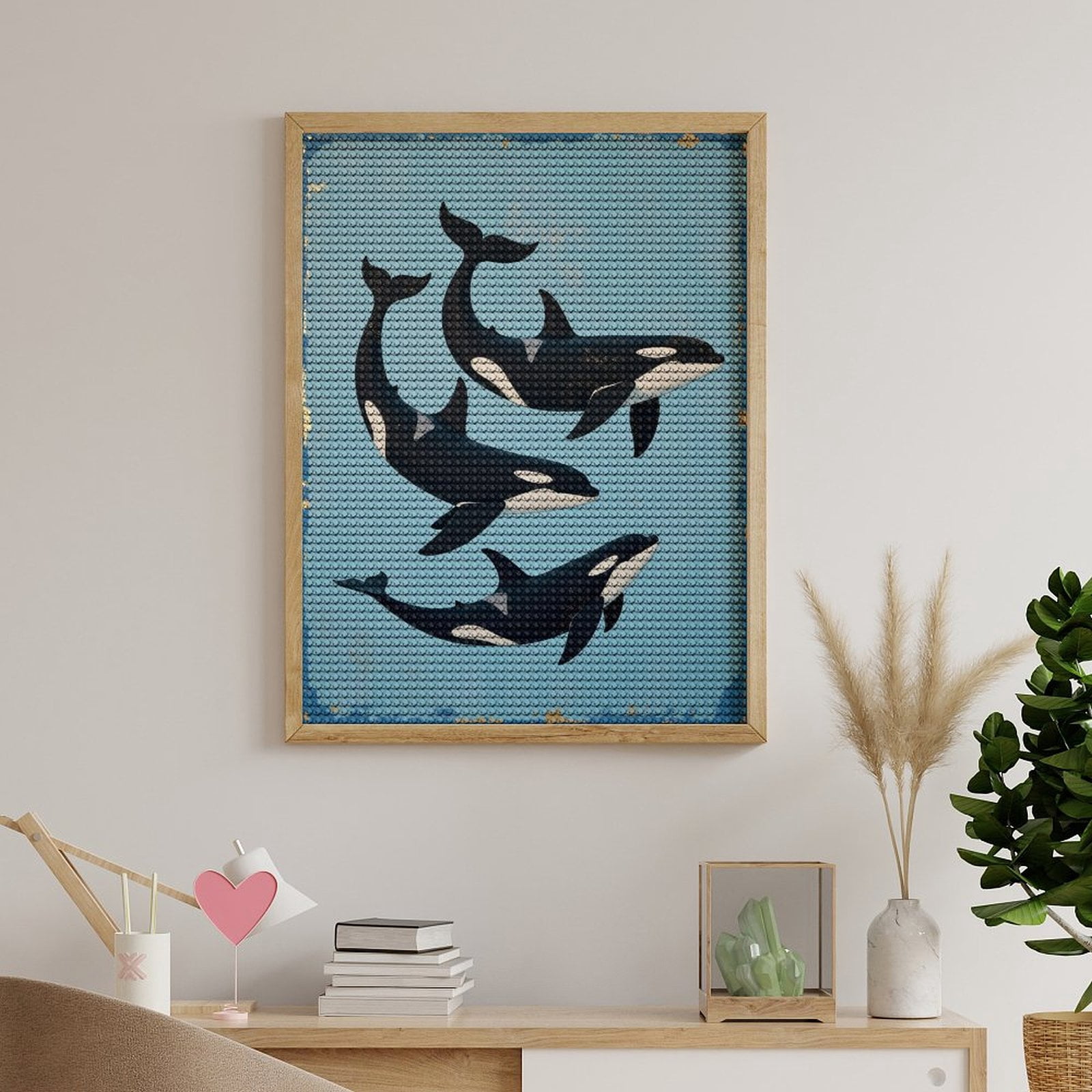 Diamond Art Kit for Adults, Orca Trio Ocean Art Diamond Painting for Adults Beginners, 5D DIY Diamond Art Painting Kits, Colorful Diamond Painting Craft for Home Decor 12x16