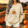 thumbnail image 2 of Uootdi Halloween Womens Sweatshirt Crew Neck Crescent Moon Pumpkin Ghost Print Pullover Tops Loose Fit Casual Outing Womens Sweatshirts for Women Gift, 2 of 8