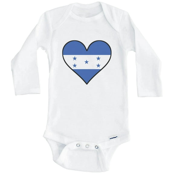 Honduran Flag Baby Bodysuit - Cute Honduran Flag Heart - Honduras Baby Bodysuit (Long Sleeve), 0-3 Months White