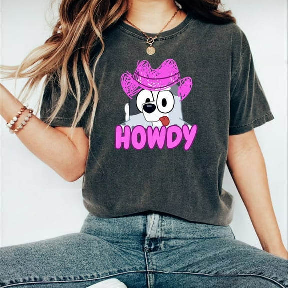 Howdy Muffin Heeler Cowboy Hat Bluey T-Shirt | Bluey Show Faceytime Episode Shirt | Blue Dog Show | Bluey and Bingo