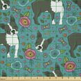 thumbnail image 2 of Ambesonne Dog Fabric by the Yard Microfiber, Woodland Boston Terrier Floral, 5 Yards, Teal Charcoal Grey, 2 of 2