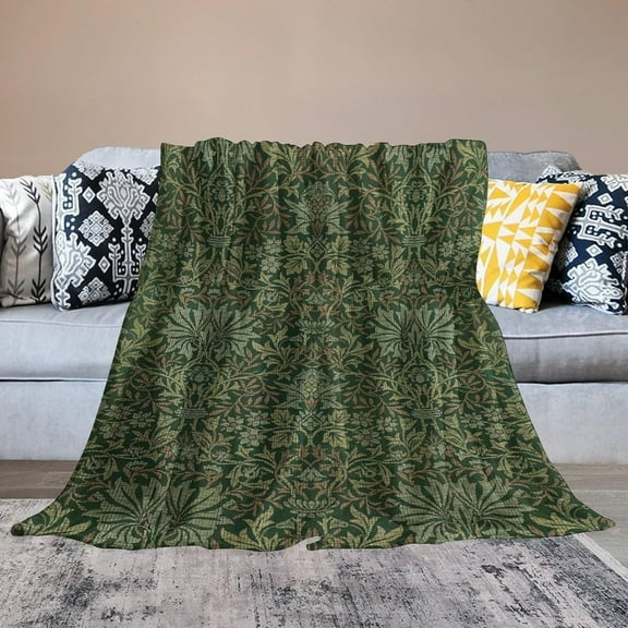 1pc Bohemian Art Blanket - Green Garden Vintage Floral Print Super Soft Flannel All-Season Cozy Throw for Bed, Sofa, Home Decor - Machine Washable, Bed Cover | Bohemian Style | Soft Flannel Fabric