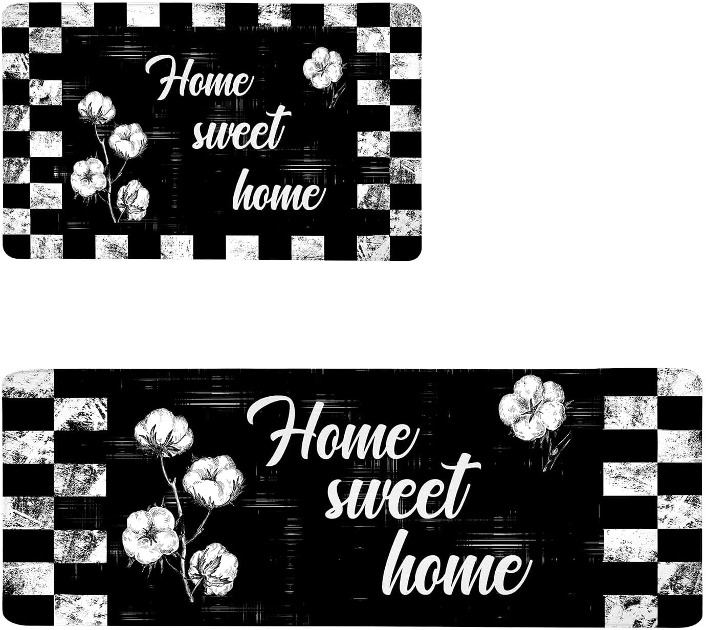 Black and White Kitchen Rugs, Set of 2 Farmhouse Buffalo Plaid Check
