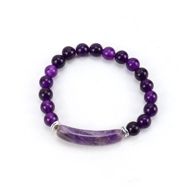 Nvzi Pulsera de cuentas hecha a mano, adecuada, pulsera de bolas de piedra natural, pulsera de cristal natural con cordón elástico (púrpura)