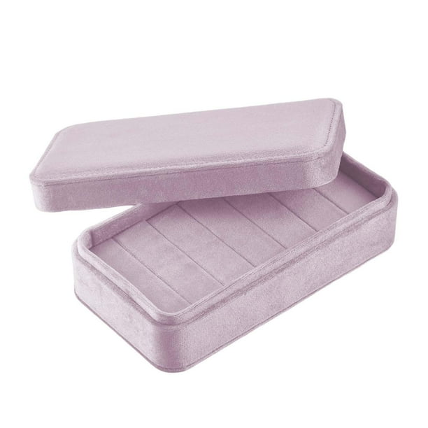 Estuche de terciopelo para anillos con tapa, organizador a prueba de polvo, para aretes y joyas. Violeta