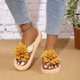 thumbnail image 2 of Rokment Flower Platform Flip Flops for Women Beach Boho Comfortale Chunky Mid Heel Memory Foam Slip on Dress Sandals Waterproof Quick-Dry Slides Slippers Indoor Outdoor Yellow Size 6.5, 2 of 8