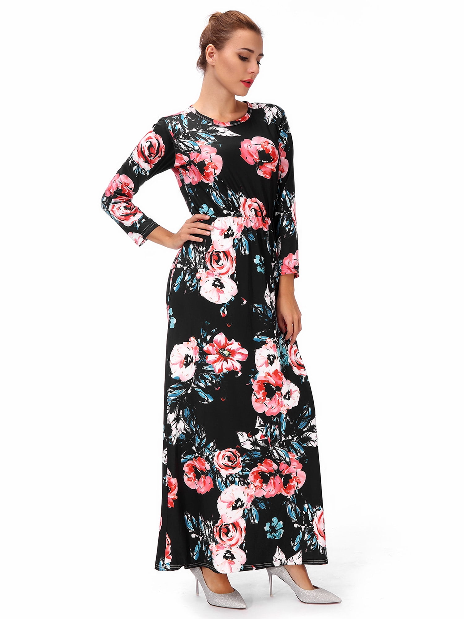 SAYFUT - SAYFUT Juniors' Plus Floral Maxi Dress Hight Waistline Long ...