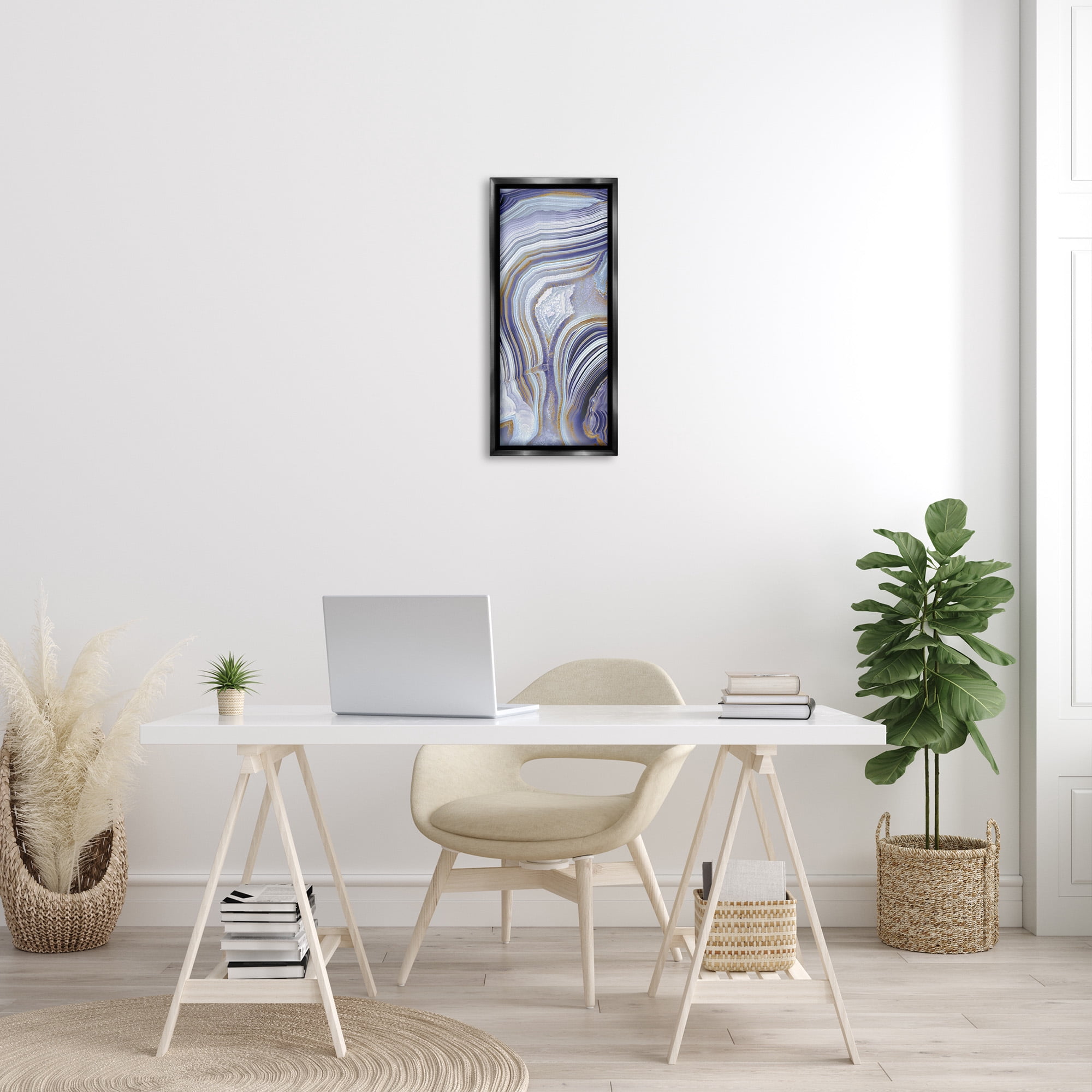 Stupell Industries Agate Crystal Pattern Abstract Design Abstract Painting Black Floater Framed Canvas Art Print Wall Art, 11 x 25
