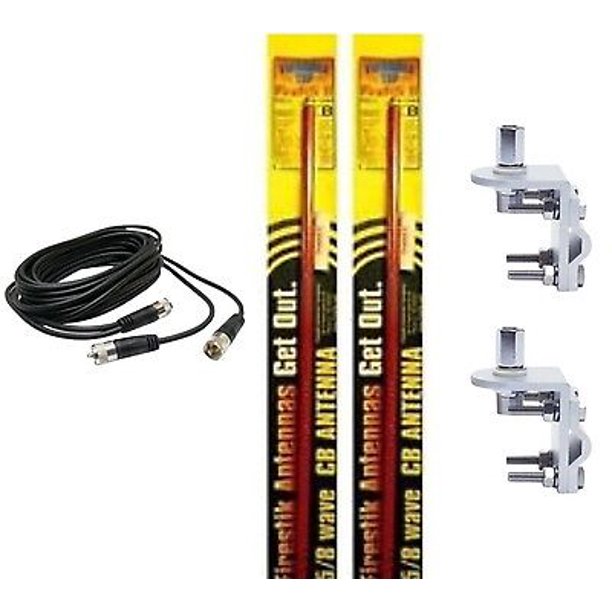 NEW CB RADIO 2 FIRESTIK 2 FS5 RED 5FT CB ANTENNAS,18FT DUAL COAX ...