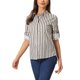 thumbnail image 4 of Camisas de mujer con cuello de solapa, de botones y mangas enrollables, S, caqui y negro, 4 of 6