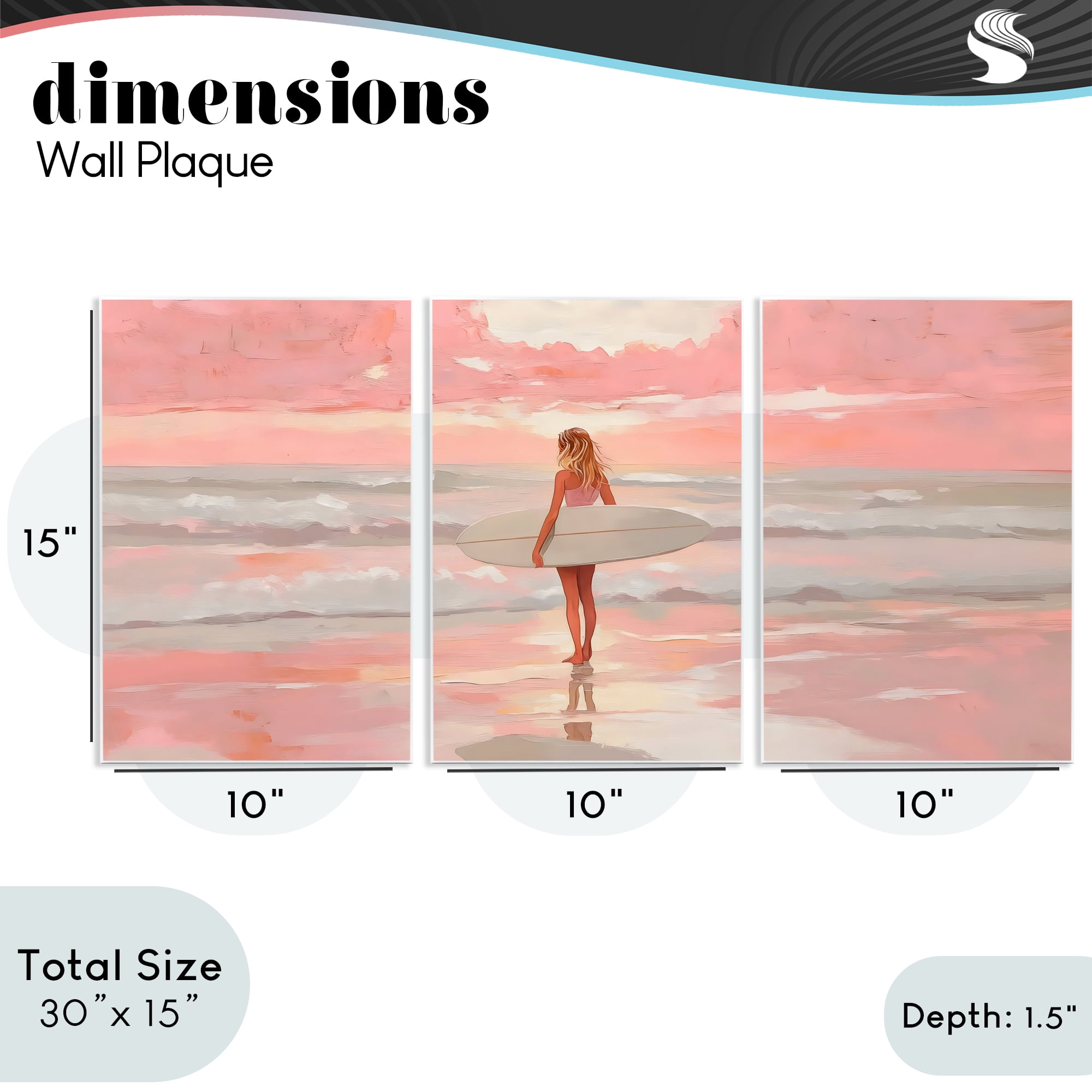 Stupell Industries Pink Sky Surfer Sunrise 3 Piece Wall Plaque Art Set, design by LSR Design Studio