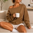 thumbnail image 3 of HappyYEE Women’s off the Shoulder Sweatshirt -Oversized Long Sleeve Versatile Sweatshirt - Fall Fleece Lined Daily Casual Layering Tops XS, 3 of 7