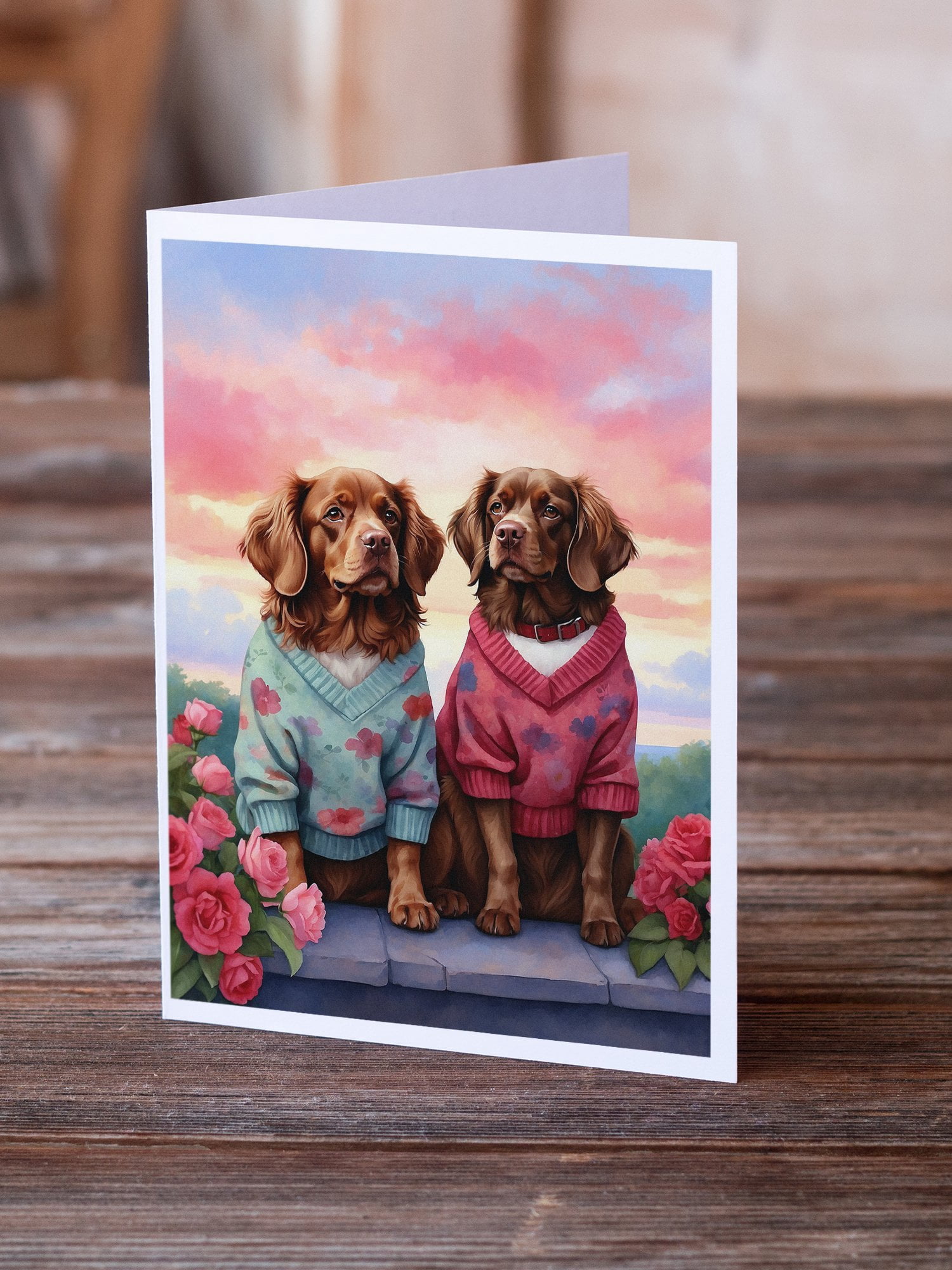 Sussex Spaniel Two Hearts Greeting Cards Pack of 8 7 in x 5 in