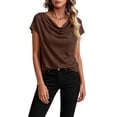 thumbnail image 2 of Fashion Cowl Neck Tops for Women Dressy Casual Short Sleeve Shirts Summer Clothes Outfits Brown L, 2 of 5