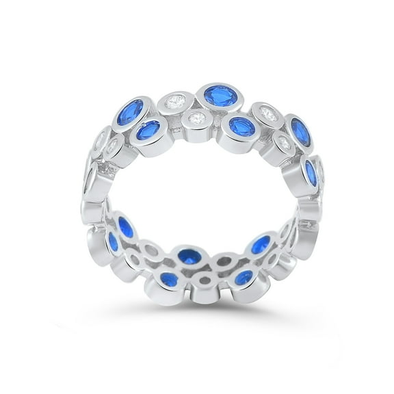 Sterling Silver Blue Cz Double Zig Zag Eternity Ring for Women and Teens - Size 6