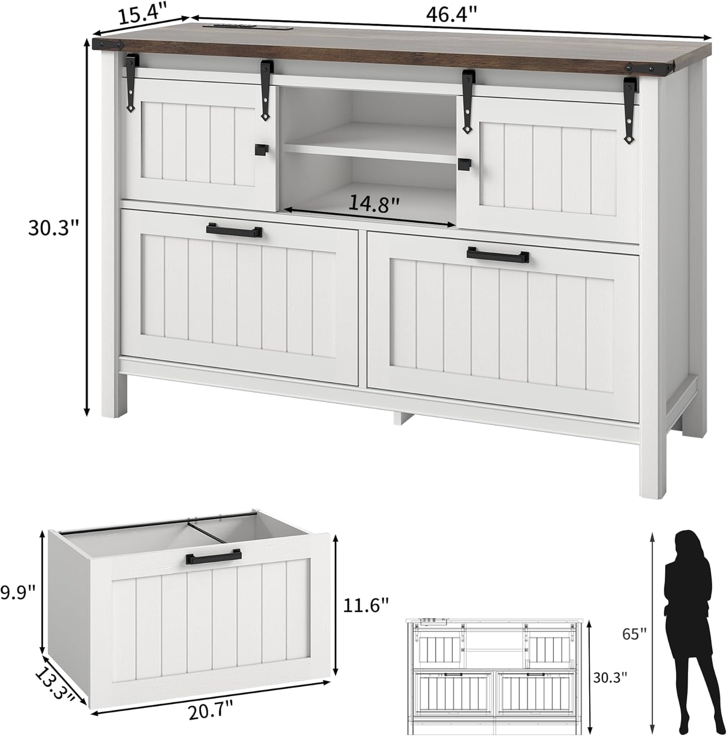 FIAKOA 3 PC Home Office Desk Set, Executive Office Desk Set with File Cabinet & Bookshelf, White