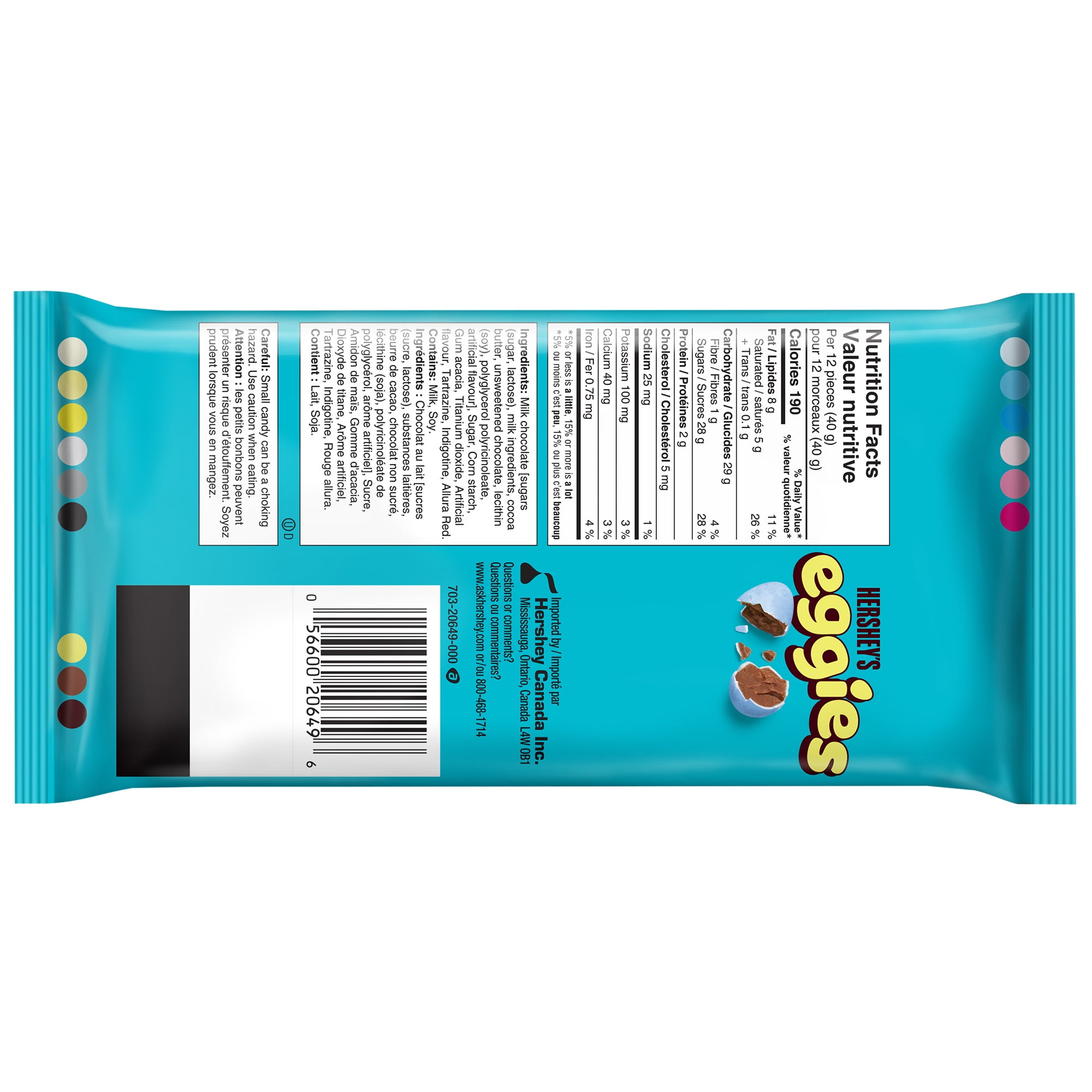 Sac debout de chocolat au lait Hershey's Eggies 220 g, 36 paquets Hershey Eggies 220 g