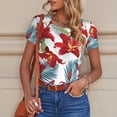 thumbnail image 6 of KLL Women 's Crew Neck Bodysuit Jumpsuits Lilies Flowers Print Short onesies Stretch T Shirts, 6 of 7