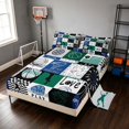 thumbnail image 2 of Manfei Boys Sport King Sheets, Basketball Patchwork Bedding, Navy Green 4 Pieces(1 Flat Sheet, 1 Fitted Sheet and 2 Pillowcases), 2 of 6