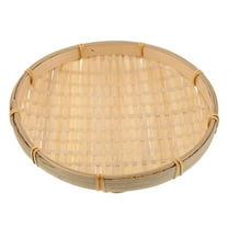 QIDITONG Bamboo Sieve Baskets Weaving Serving Tray Flat Shallow Fruits Basket Snack Holder Food Container Vegetable Serving Baskets For Kitchen Counter