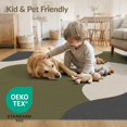 thumbnail image 4 of ODIKA 9'x12' Washable Area Rug Non-Slip, Chair-Friendly Olive and Charcoal Abstract Waves Modern Fluid Design with Curves for Dining Room, Basement, Large Office, 4 of 7