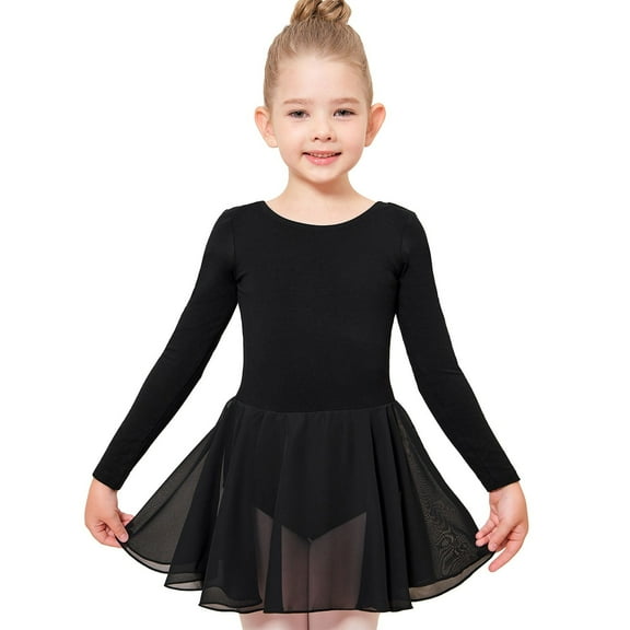 Stelle Girl's Long Sleeve Ballet Leotards with Sheer Skirt
