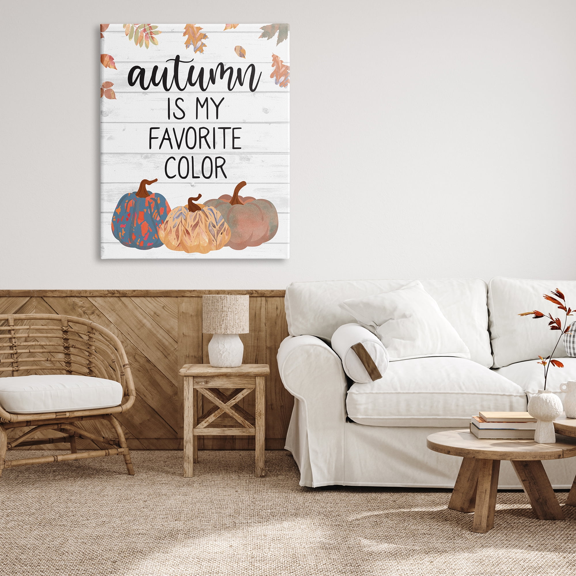 Autumn Favorite Color Varied Weathered Pumpkins Leaves Botanical & Floral Graphic Art Gallery-Wrapped Canvas Print Wall Art