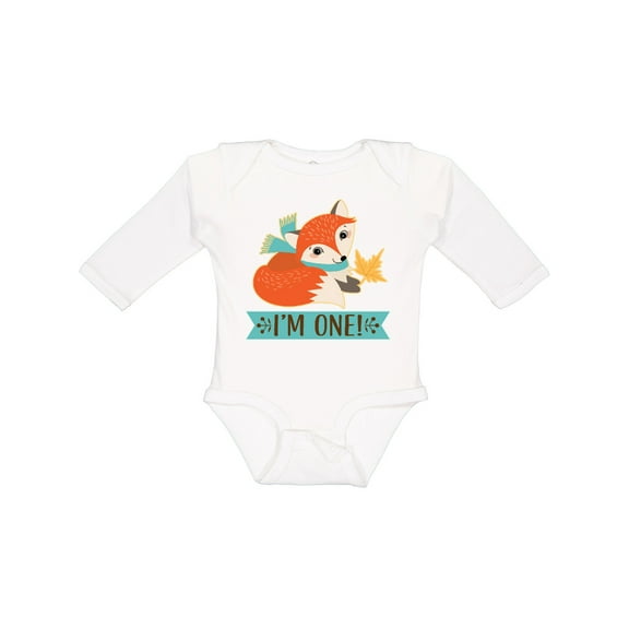 Inktastic 1st Birthday Woodland Fox 1 Year Old Boys or Girls Long Sleeve Baby Bodysuit