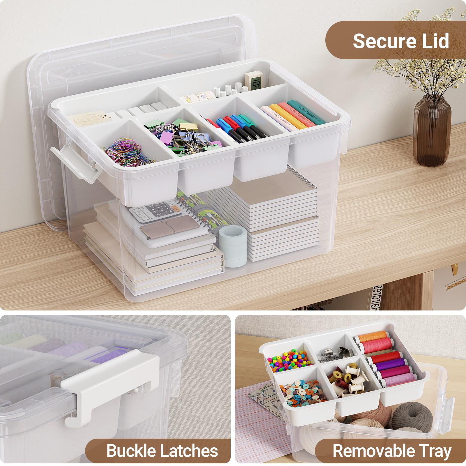 Hometuk 40Qt Stackable Storage Bins with Lids & Trays, Clear Plastic Latching Boxes Organizers with Dividers Portable 10Gal Containers for Arts & Crafts, Home and Car Trunk Organization, 2Pack